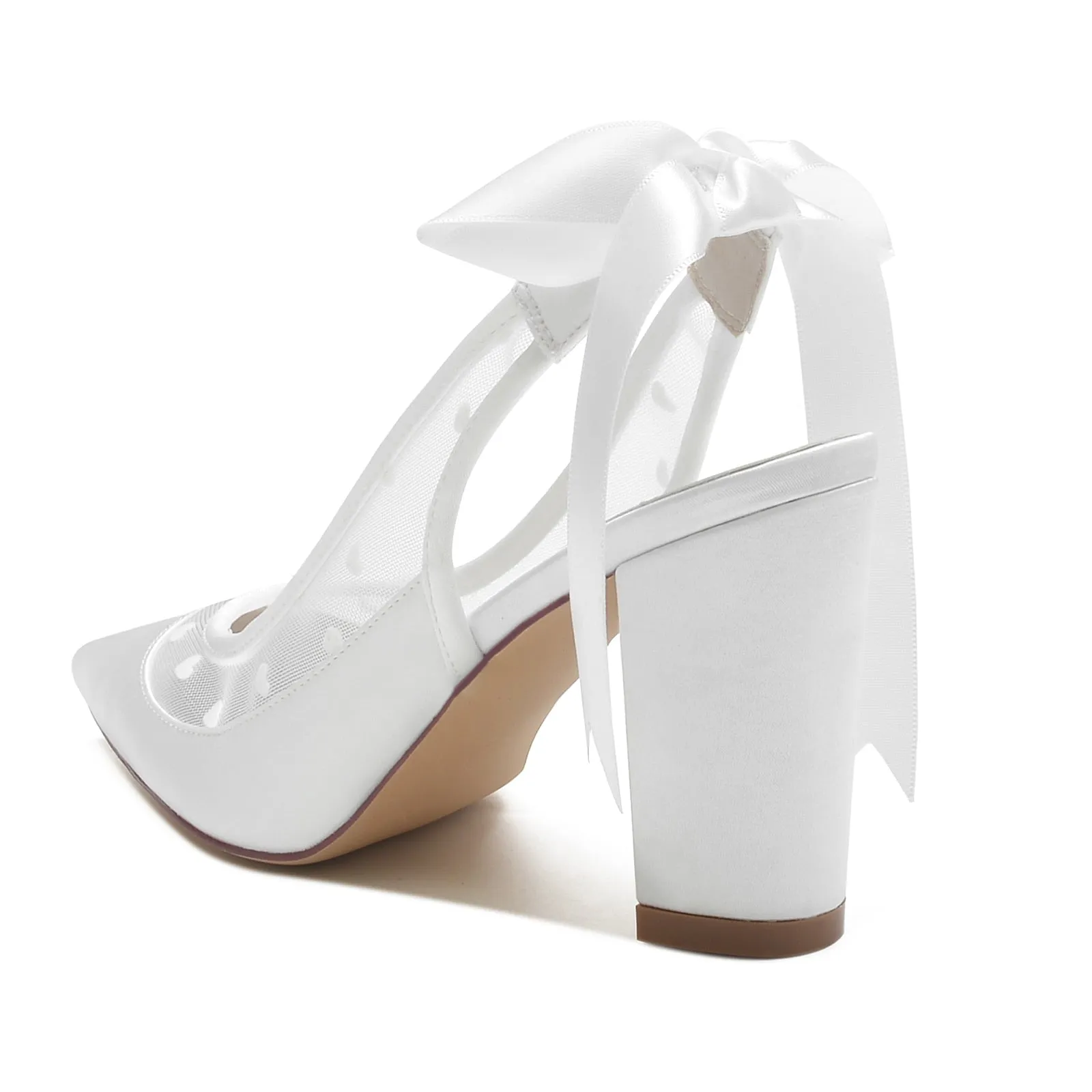 High Heels Lace Splice Satin Slingback Dress Shoes