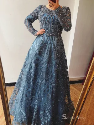 High Quality Long Sleeve luxury Prom Dress Dubai Evening Formal Gown SC036