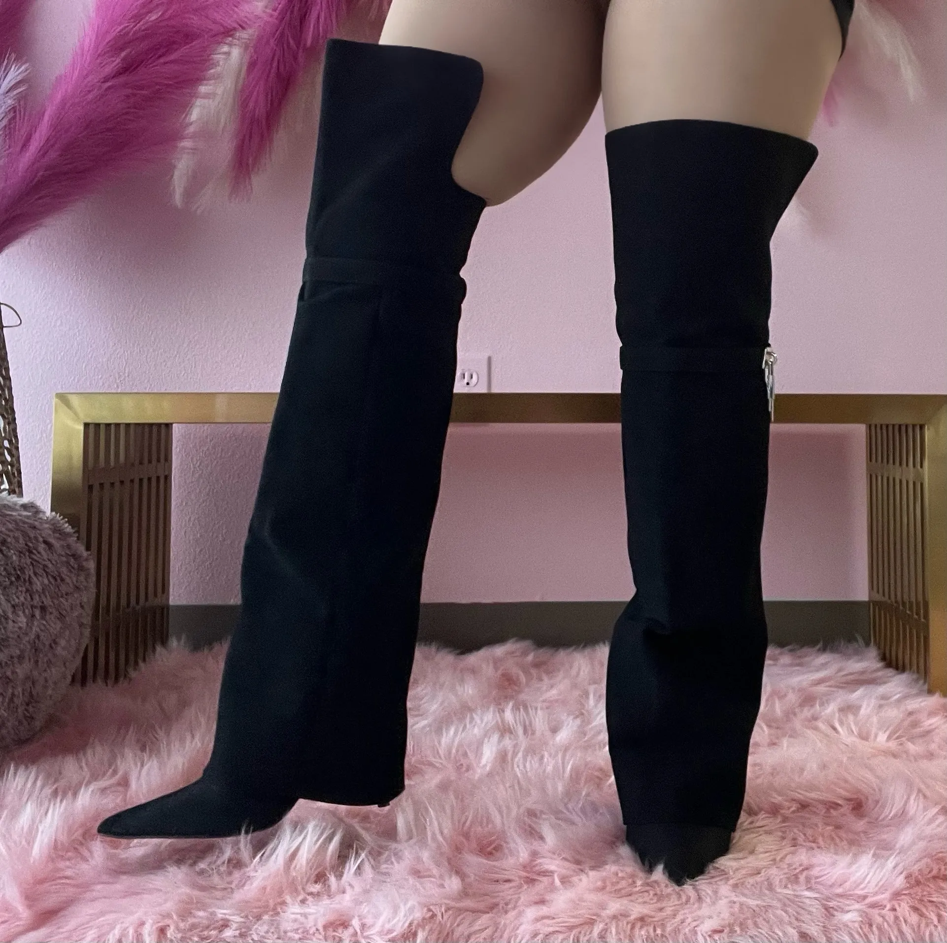 HIGH STANDARD Black Faux Suede Sleeve Boot Thigh High