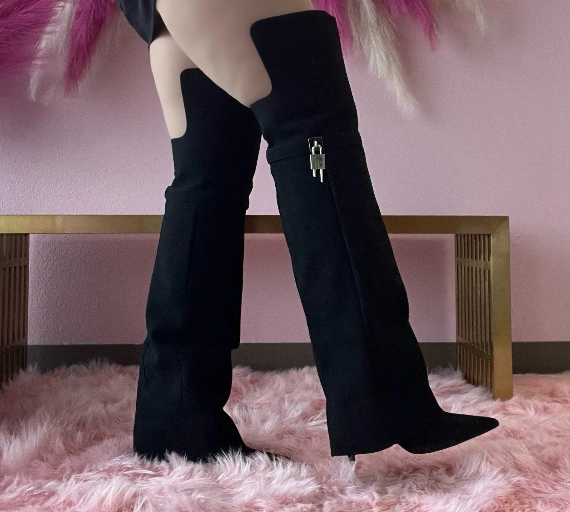HIGH STANDARD Black Faux Suede Sleeve Boot Thigh High
