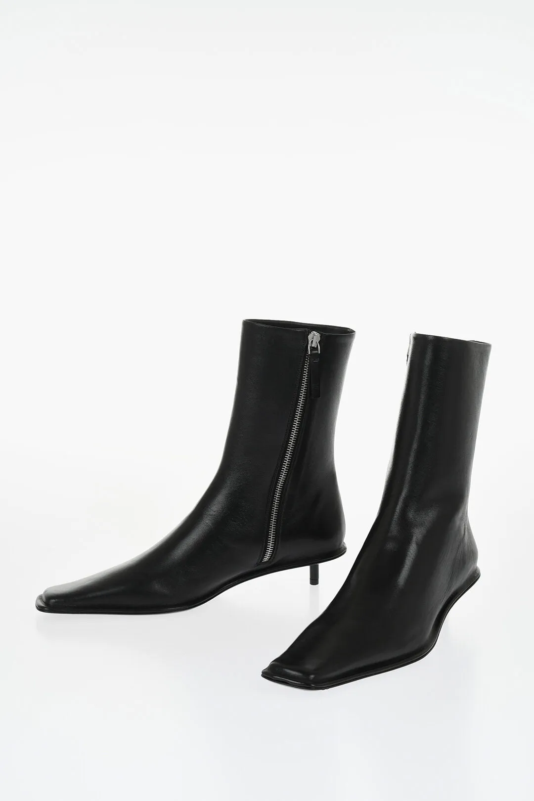 Jil Sander Squared Toe Leather Booties 3cm
