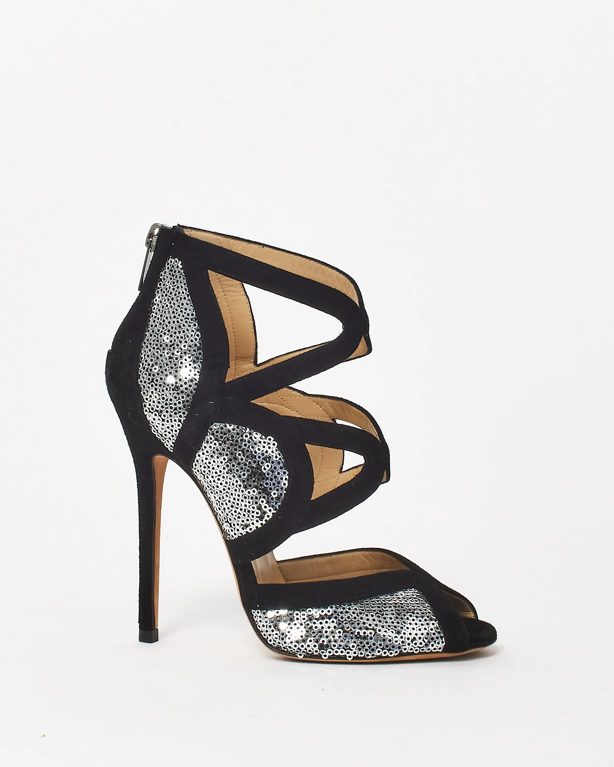 Jimmy Choo Black Suede & Sequin Stiletto Sandal - 36