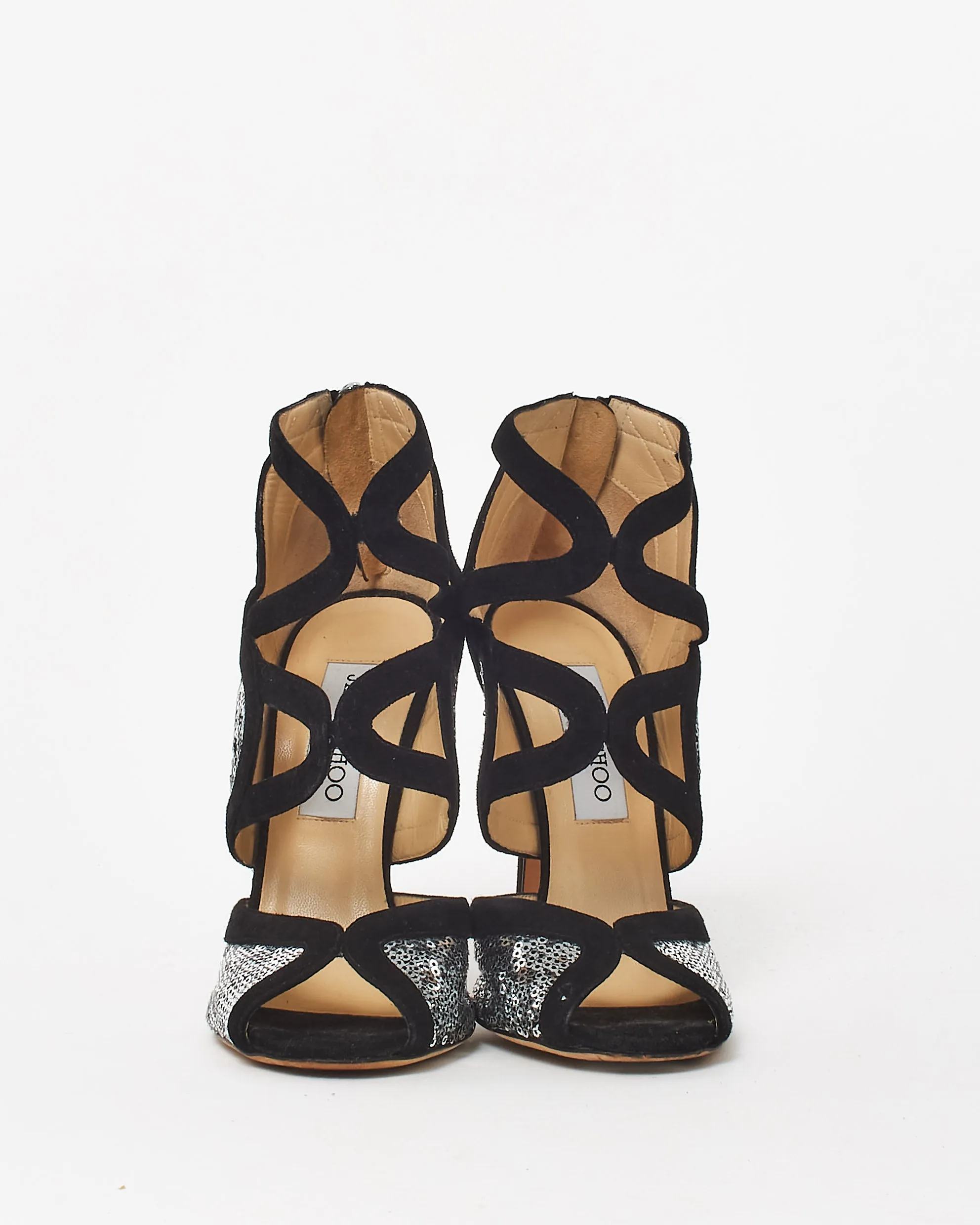 Jimmy Choo Black Suede & Sequin Stiletto Sandal - 36