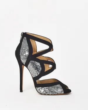 Jimmy Choo Black Suede & Sequin Stiletto Sandal - 36