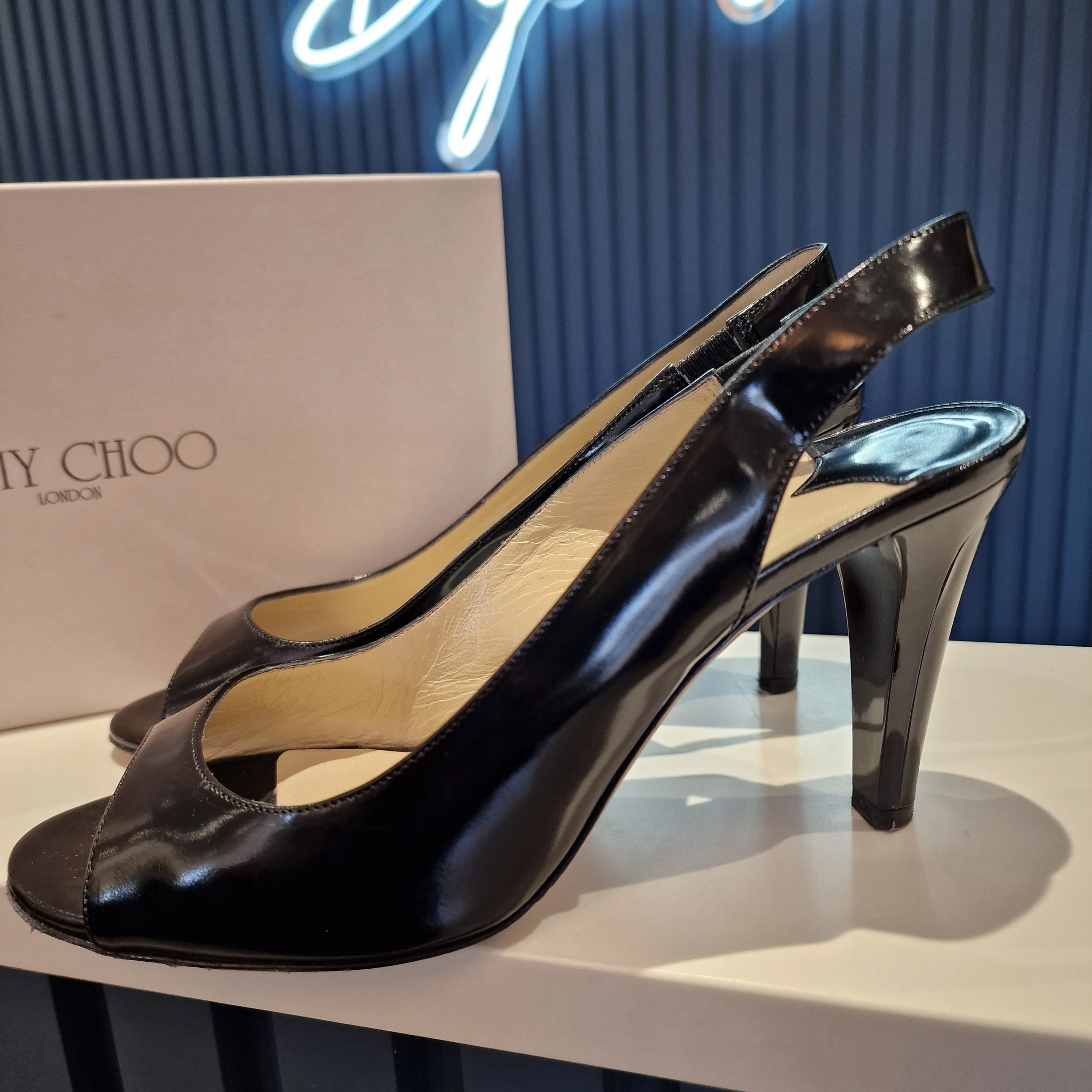 Jimmy Choo Glossy Black Slingbacks, Eur 40/UK 7