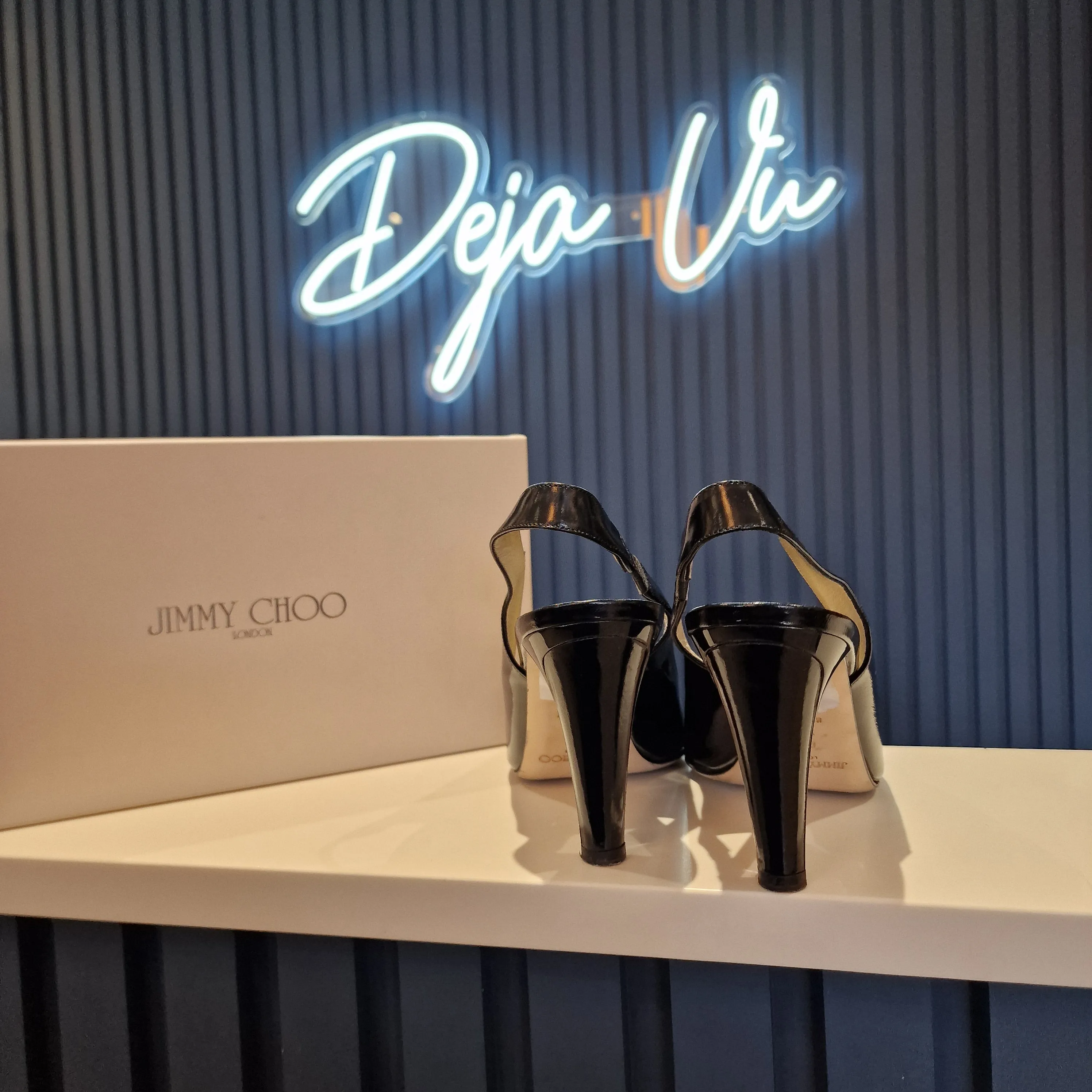 Jimmy Choo Glossy Black Slingbacks, Eur 40/UK 7