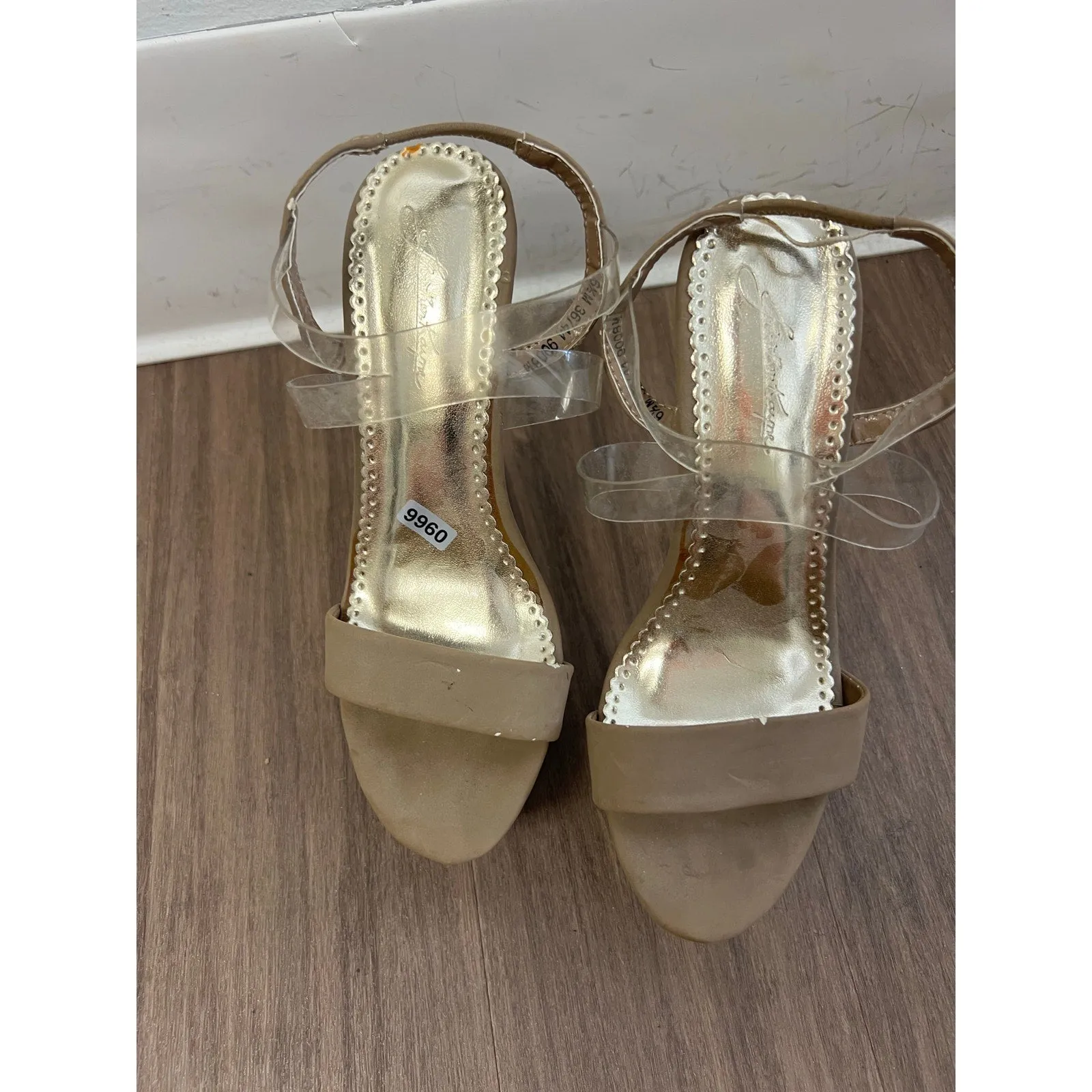 Johnathan Kayne Nude Platform Heels with Clear Ankle Straps Sz 6.5