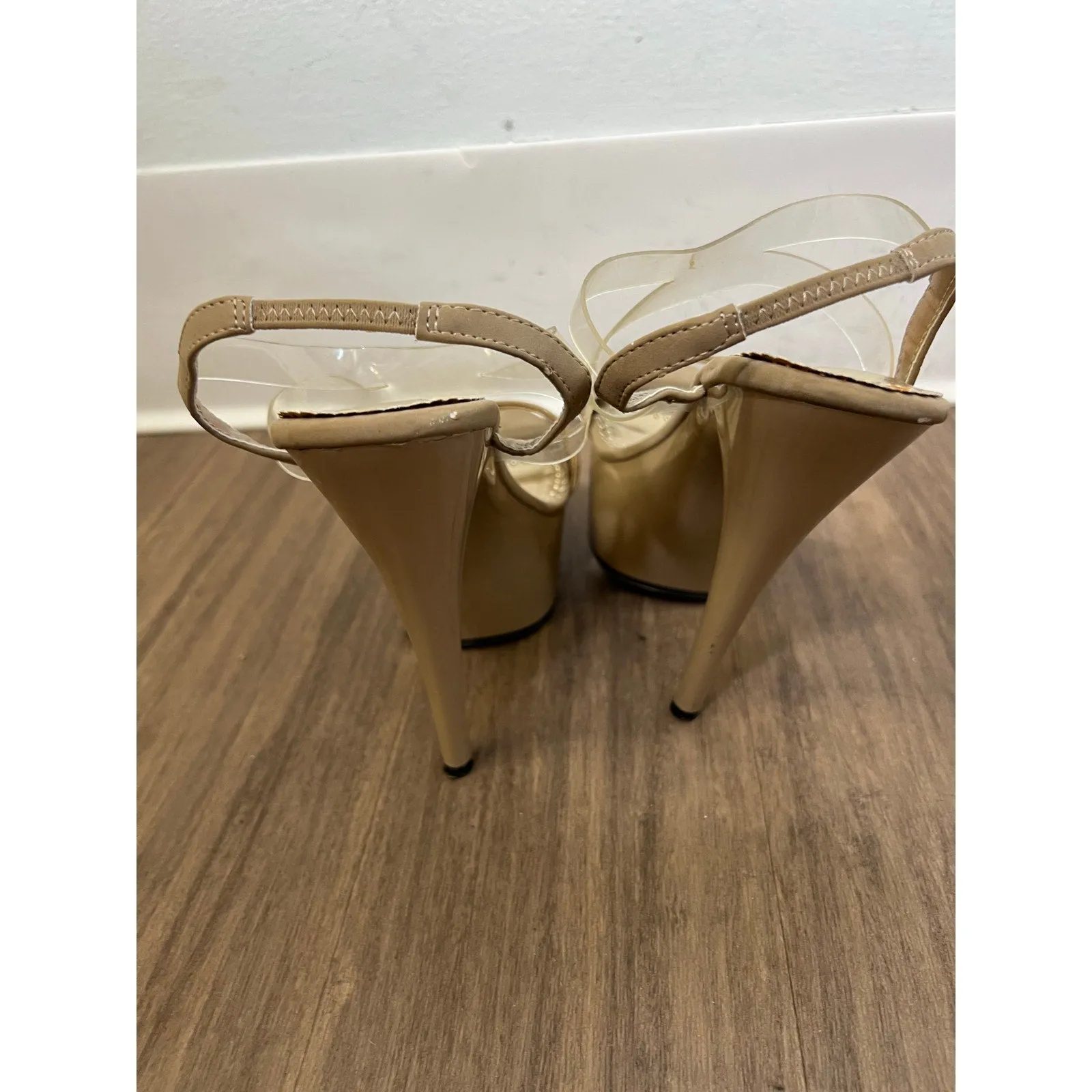 Johnathan Kayne Nude Platform Heels with Clear Ankle Straps Sz 6.5