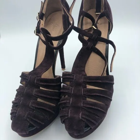 Joie Purple Rexanne Strappy Leather Stiletto Heels Womens 40 Suede Peep Toe