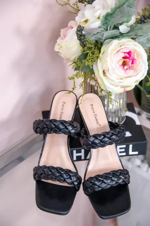Keep Moving Forward Black Braided Slip On Heels - SHO2588BK
