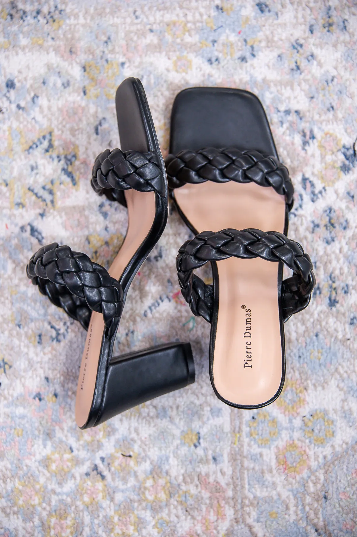 Keep Moving Forward Black Braided Slip On Heels - SHO2588BK