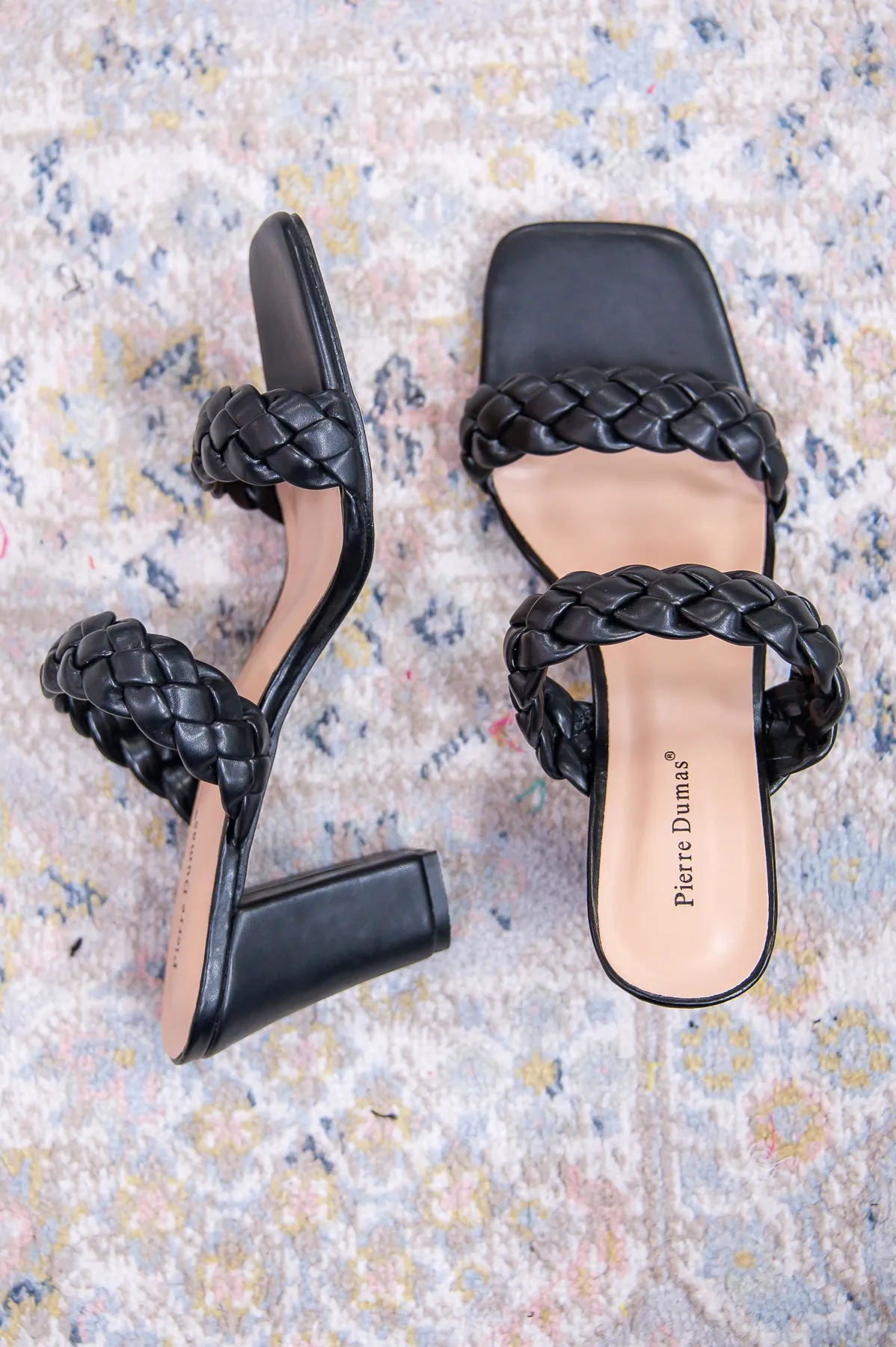 Keep Moving Forward Black Braided Slip On Heels - SHO2588BK