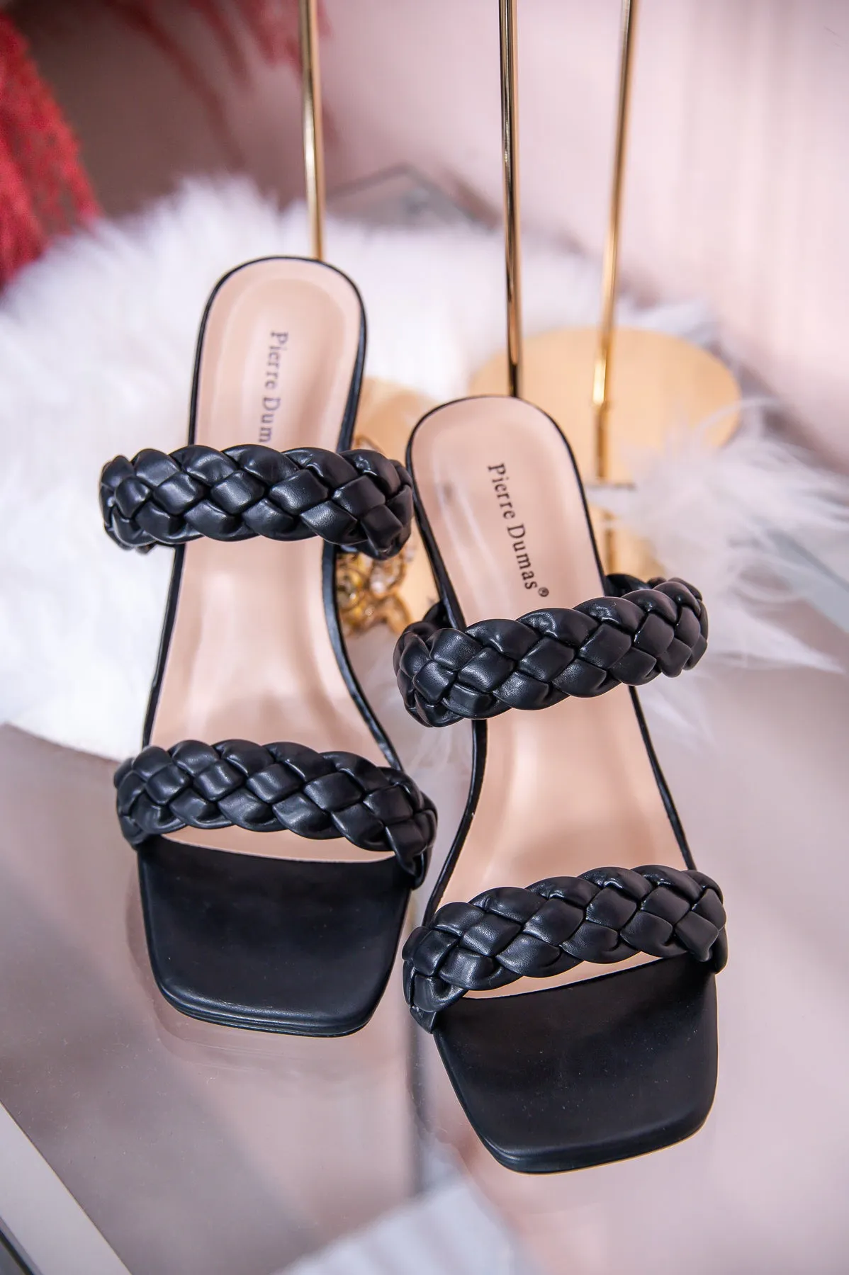 Keep Moving Forward Black Braided Slip On Heels - SHO2588BK