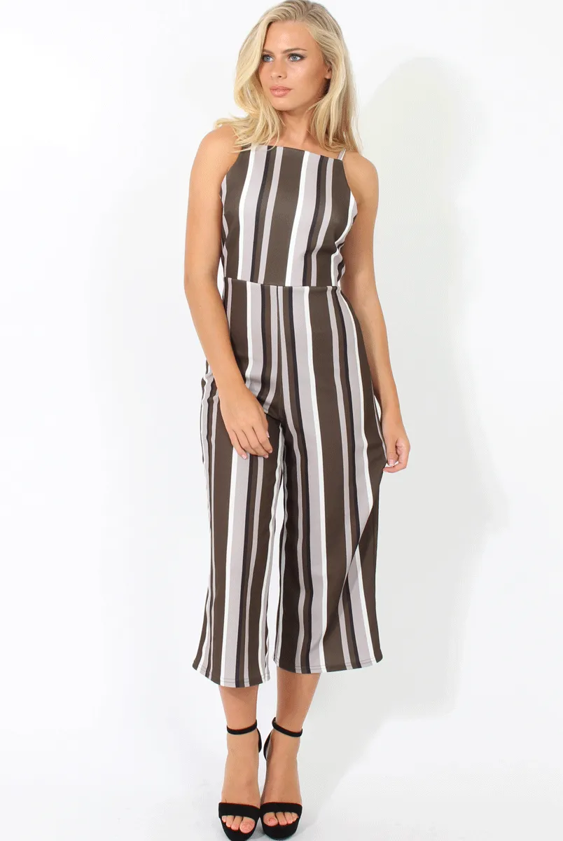 Khaki Striped Culotte Jumpsuit - Beatrix