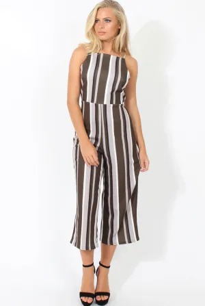 Khaki Striped Culotte Jumpsuit - Beatrix