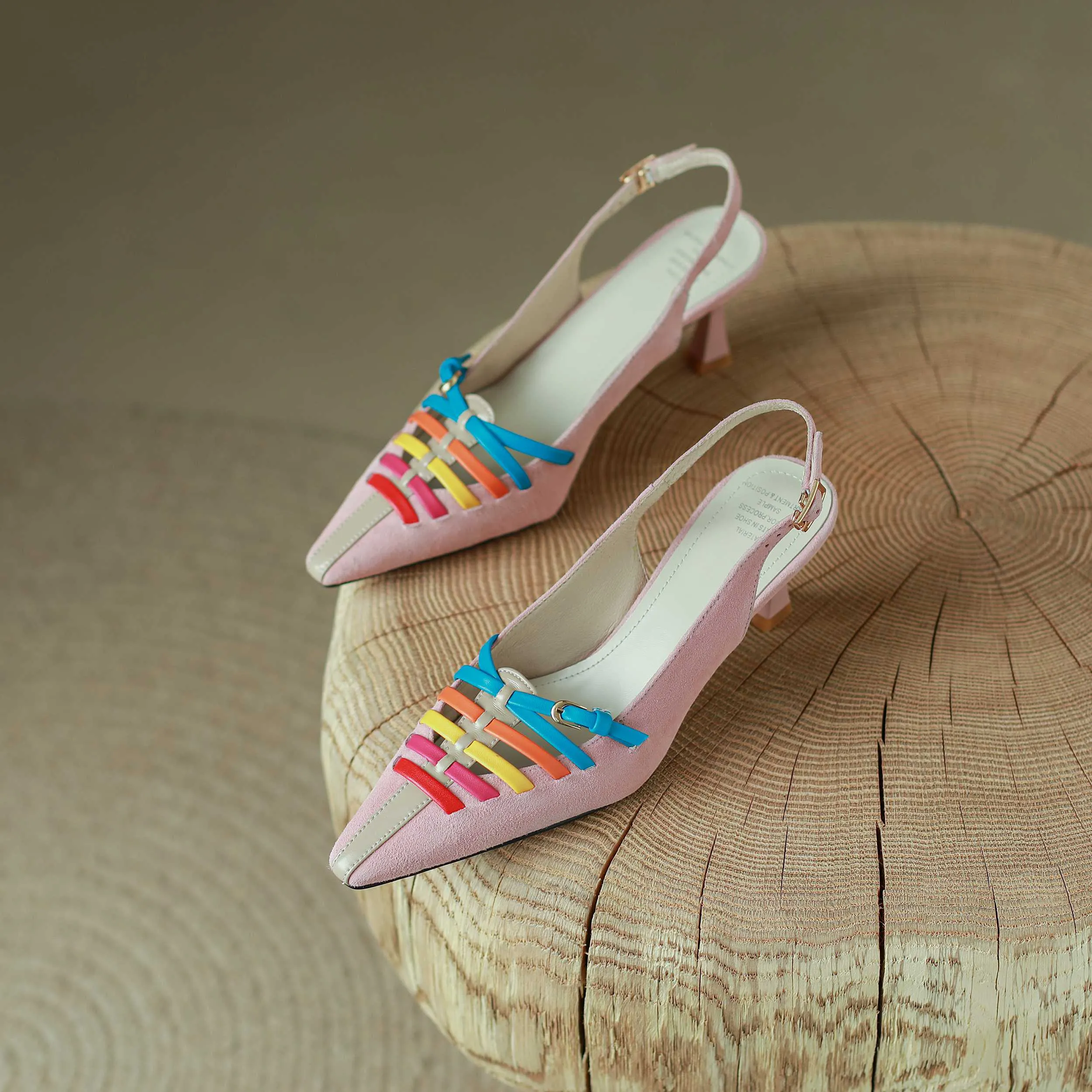 Kid Suede Small Square Toe Thin High Heels  Rainbow Color
