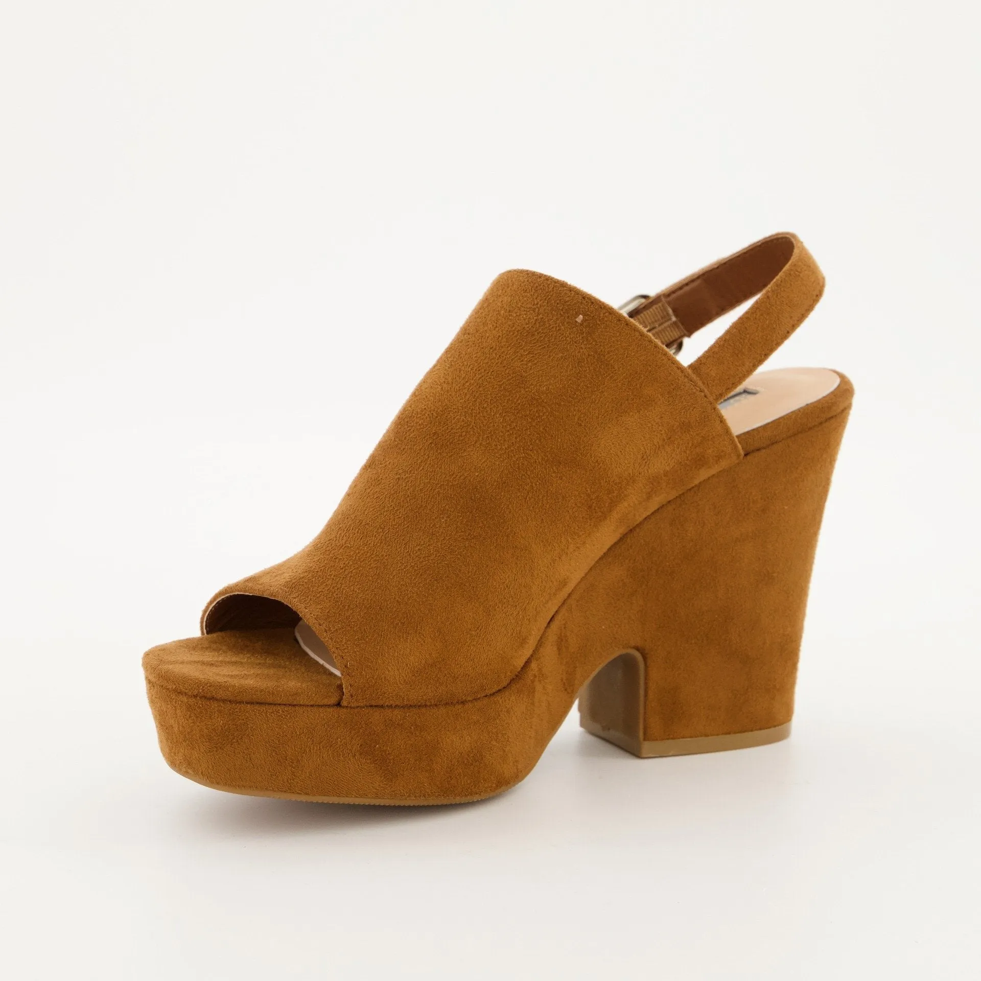 Ladies Platform Peep toe Slingback Heel - Tan