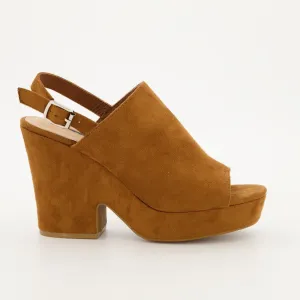 Ladies Platform Peep toe Slingback Heel - Tan