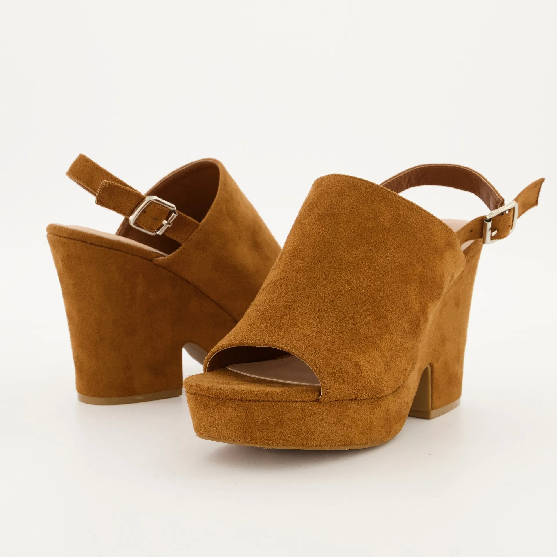 Ladies Platform Peep toe Slingback Heel - Tan