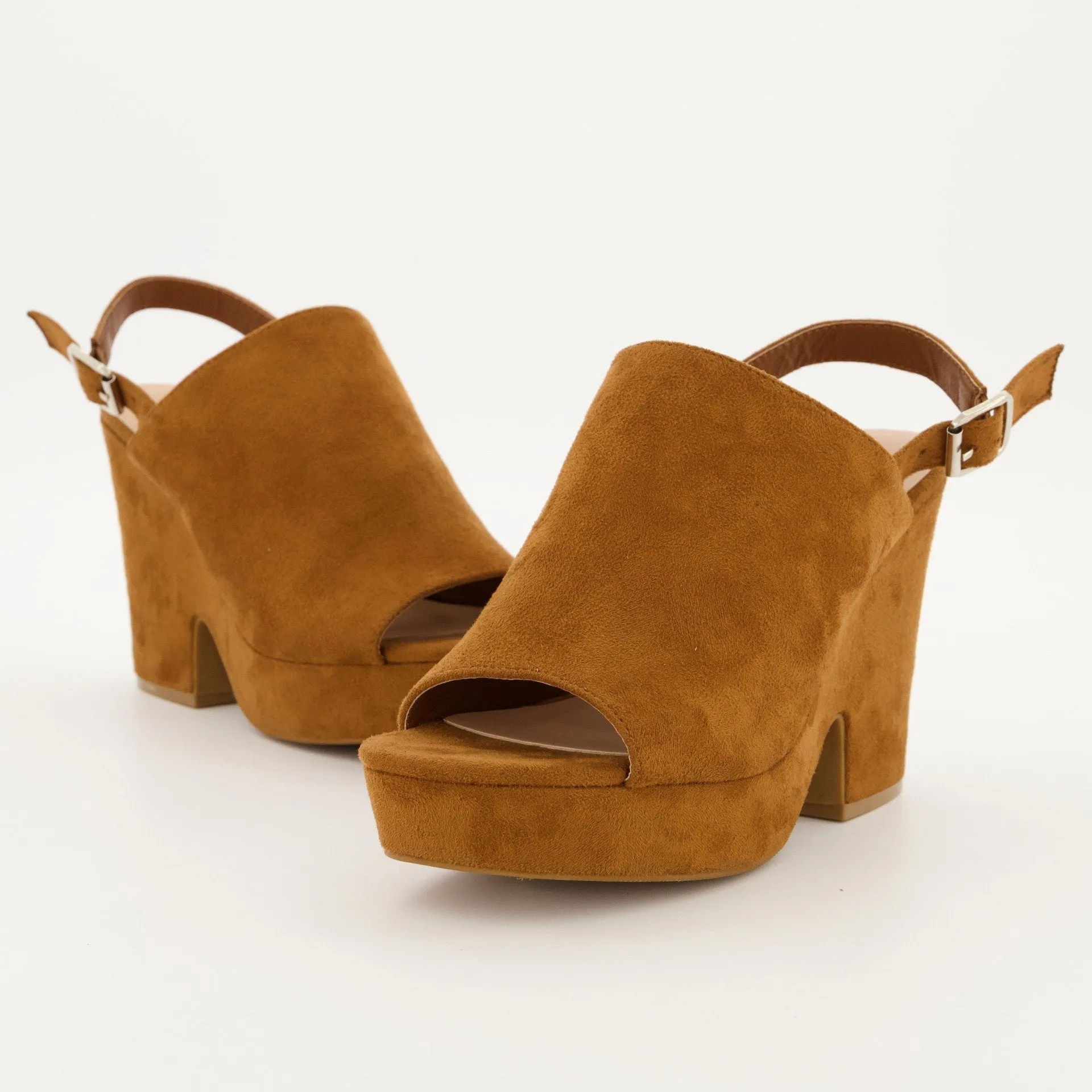 Ladies Platform Peep toe Slingback Heel - Tan