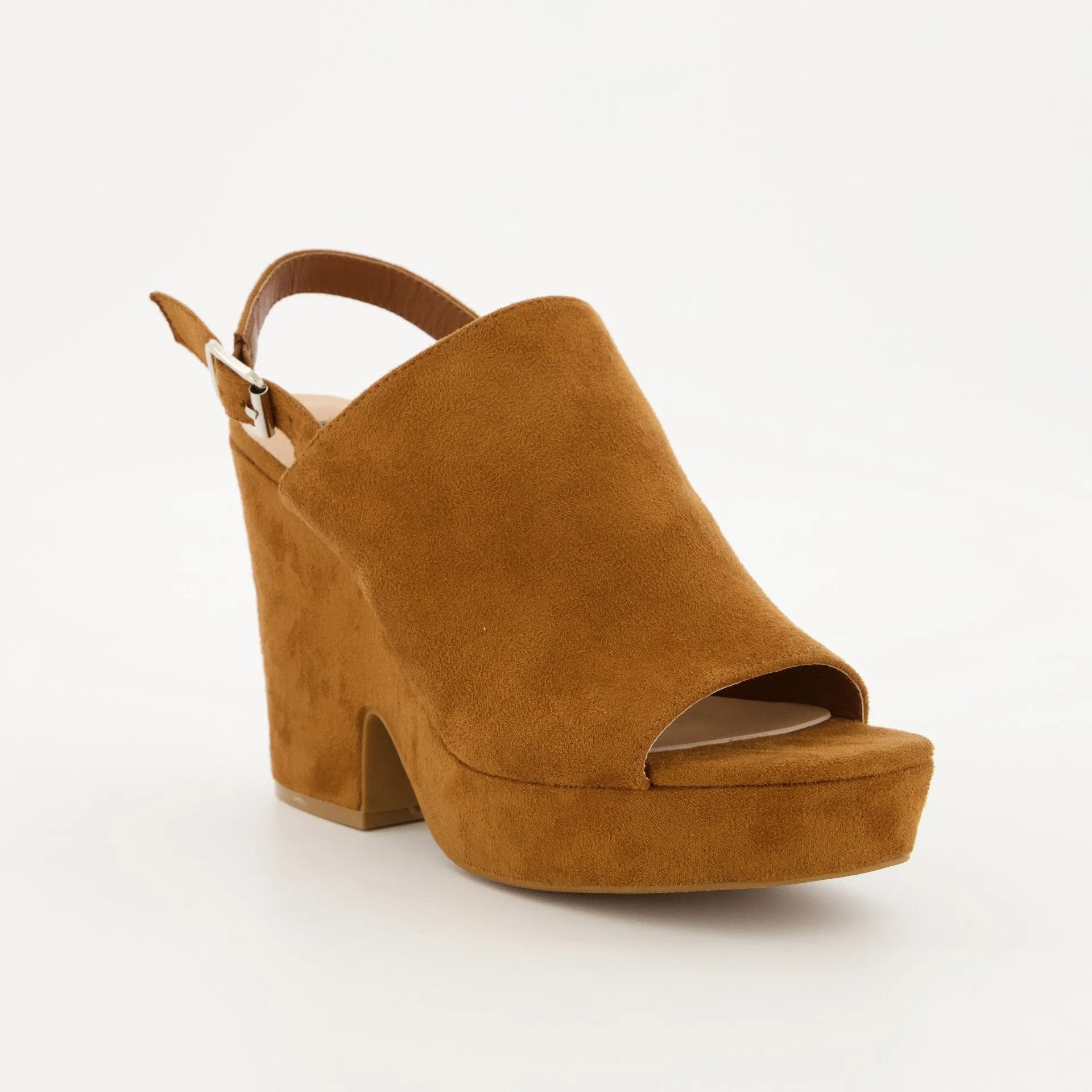 Ladies Platform Peep toe Slingback Heel - Tan