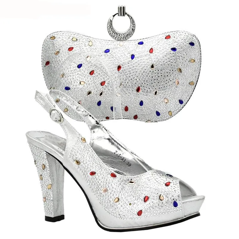 Latest Sliver Color Italian Ladies Shoes and Bags Matching Set