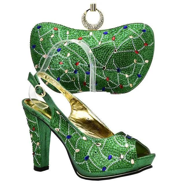 Latest Sliver Color Italian Ladies Shoes and Bags Matching Set