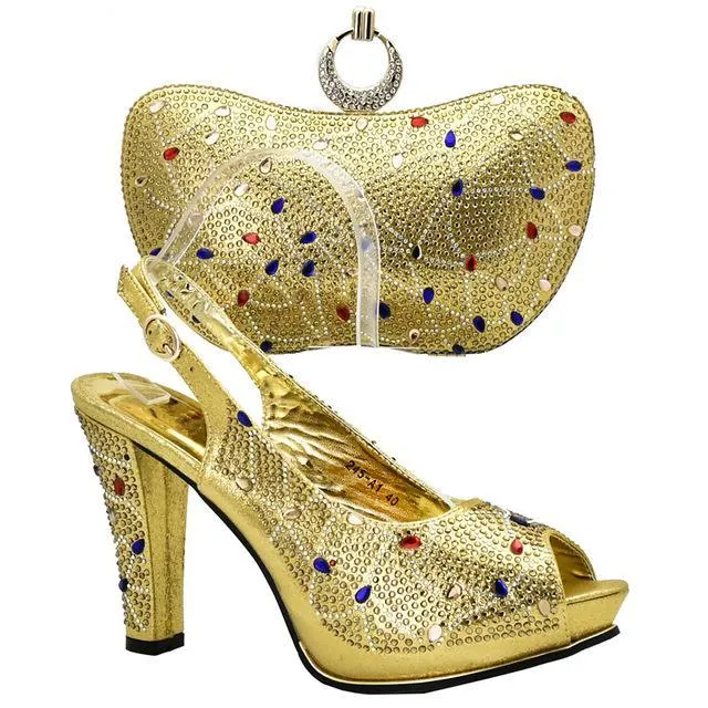 Latest Sliver Color Italian Ladies Shoes and Bags Matching Set