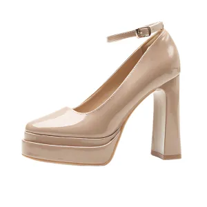 Leather Platform Block Heels