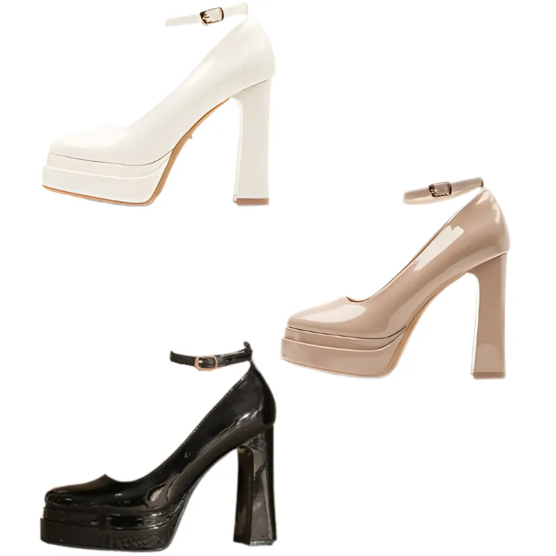 Leather Platform Block Heels