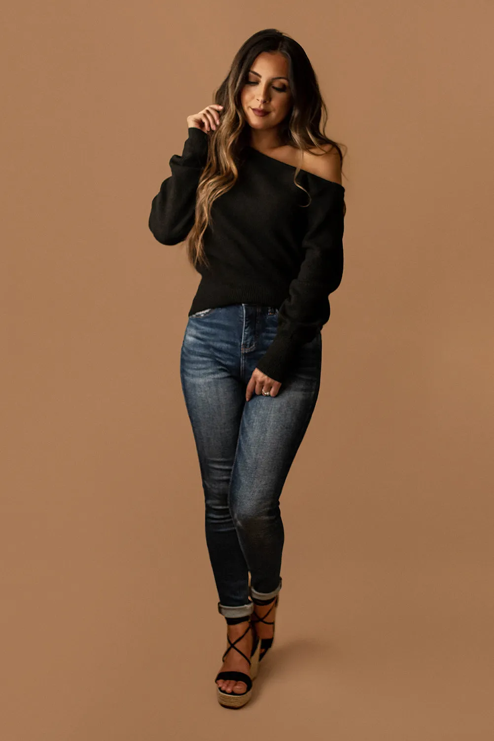 Let Go Too Soon Off The Shoulder Sweater (Black)