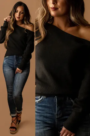 Let Go Too Soon Off The Shoulder Sweater (Black)