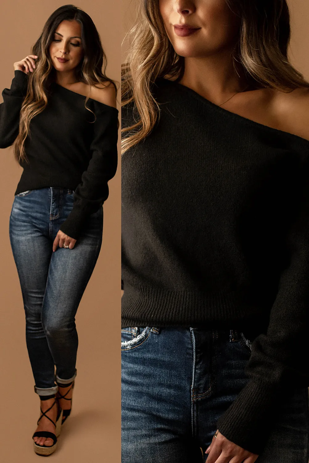 Let Go Too Soon Off The Shoulder Sweater (Black)