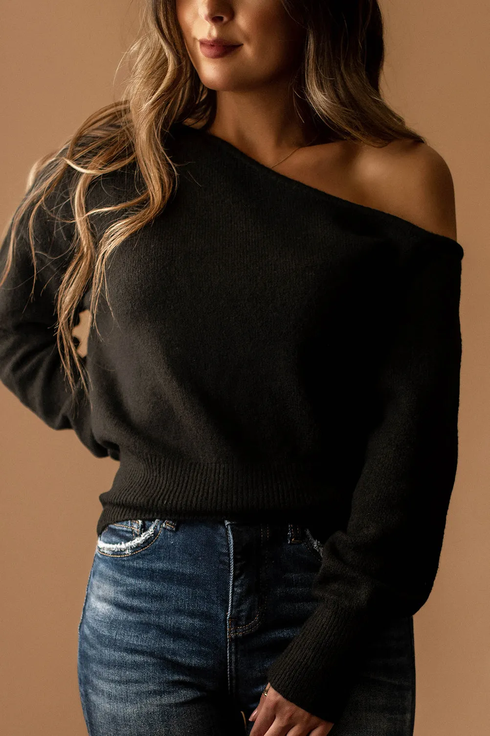 Let Go Too Soon Off The Shoulder Sweater (Black)