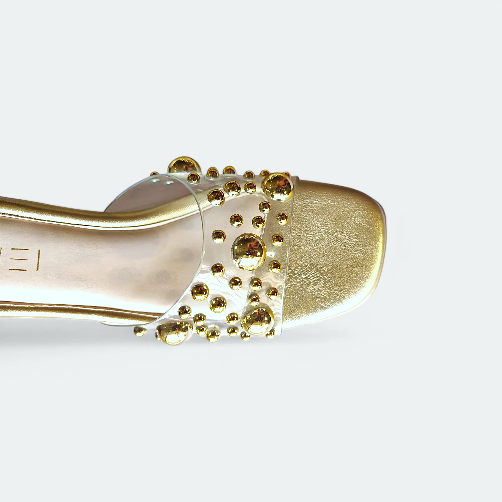 Luxurious Gold Studded Transparent Strap Wedges – Women’s Fashion