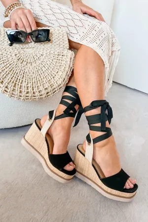 Makayla Ankle Tie Espadrille Wedge Sandals (Black)