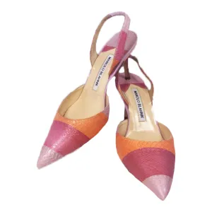 MANOLO BLAHNIK Tri-Color Pastel Snakeskin Slingback Heels with Box Size 37