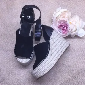 Marc Fisher Patform Espadrille Wedge-Black-9.5M
