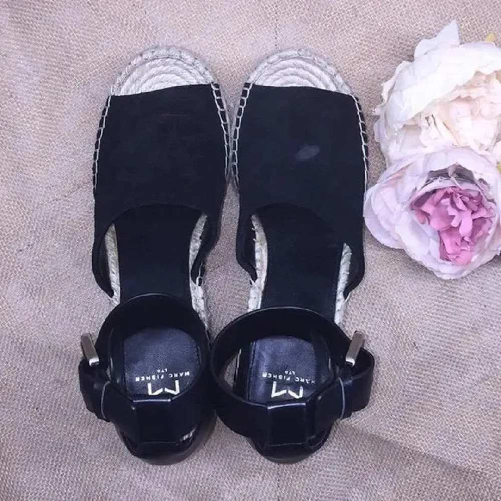 Marc Fisher Patform Espadrille Wedge-Black-9.5M