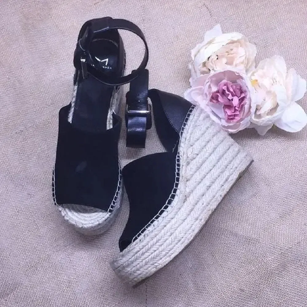 Marc Fisher Patform Espadrille Wedge-Black-9.5M