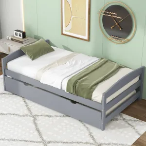 Modern Simple Twin Size Platform Bed with Trundle Wood Frame for