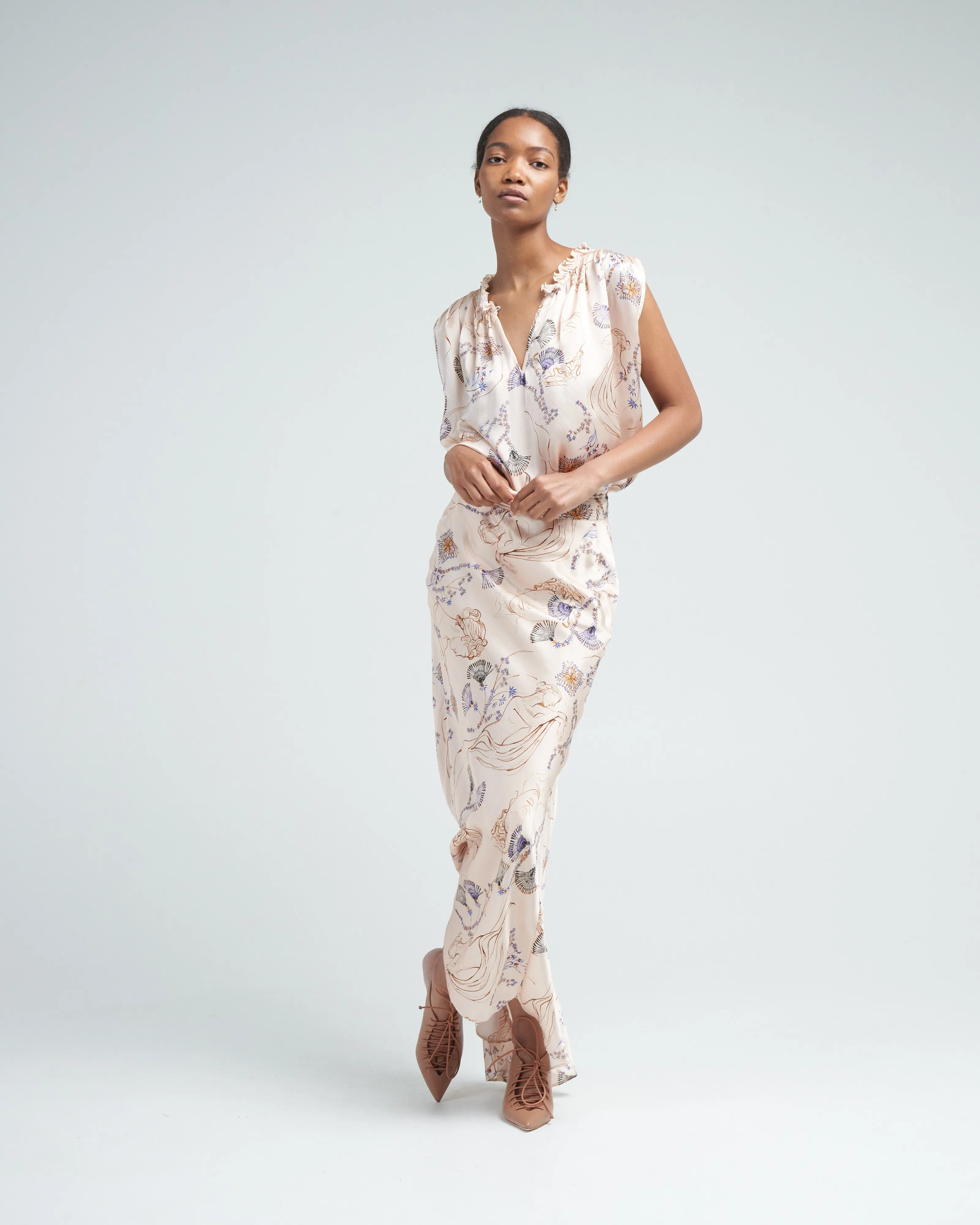 musa print silk satin couture skirt - ivory