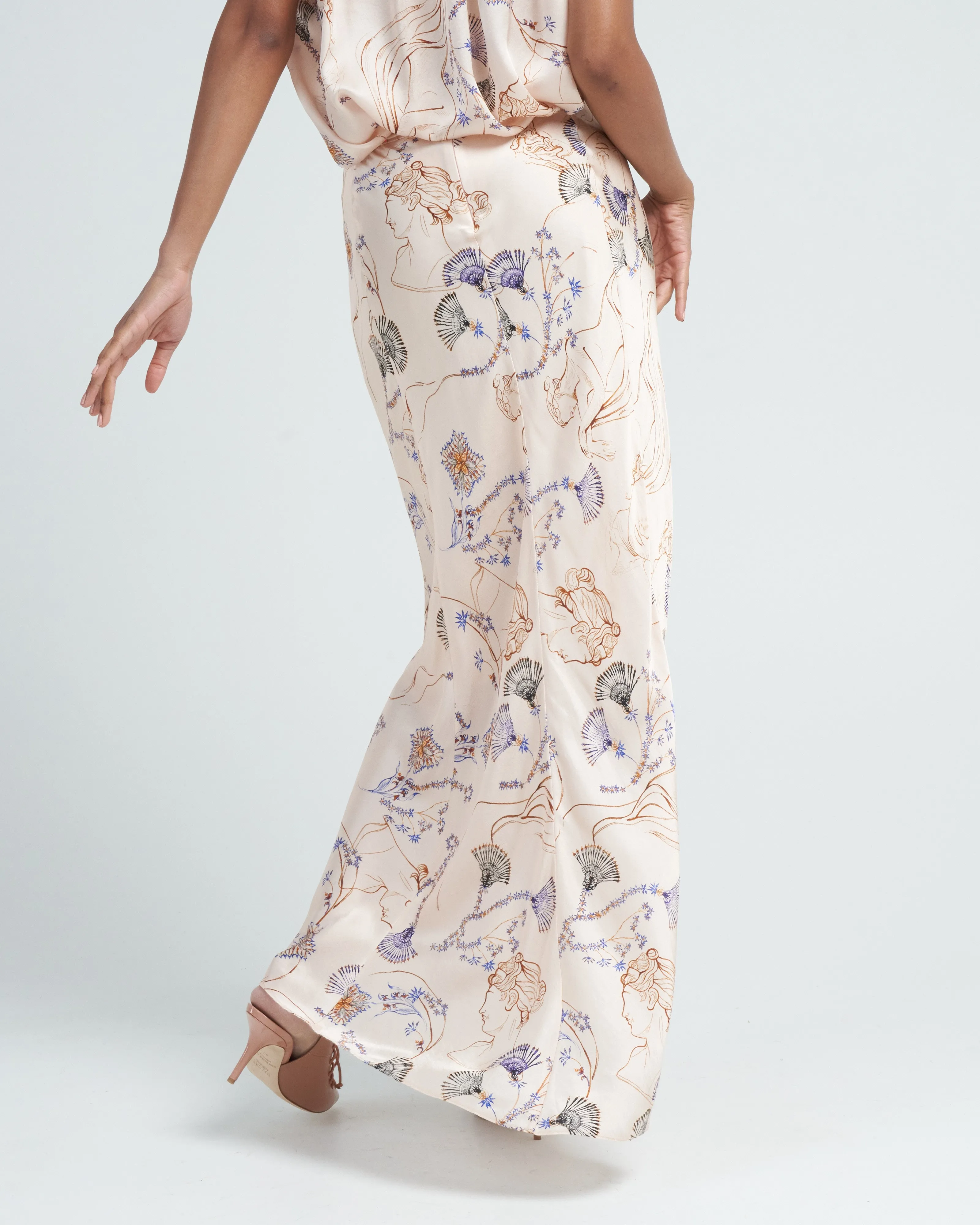 musa print silk satin couture skirt - ivory