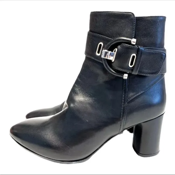 Napoleoni Heeled Black Leather Booties NWT