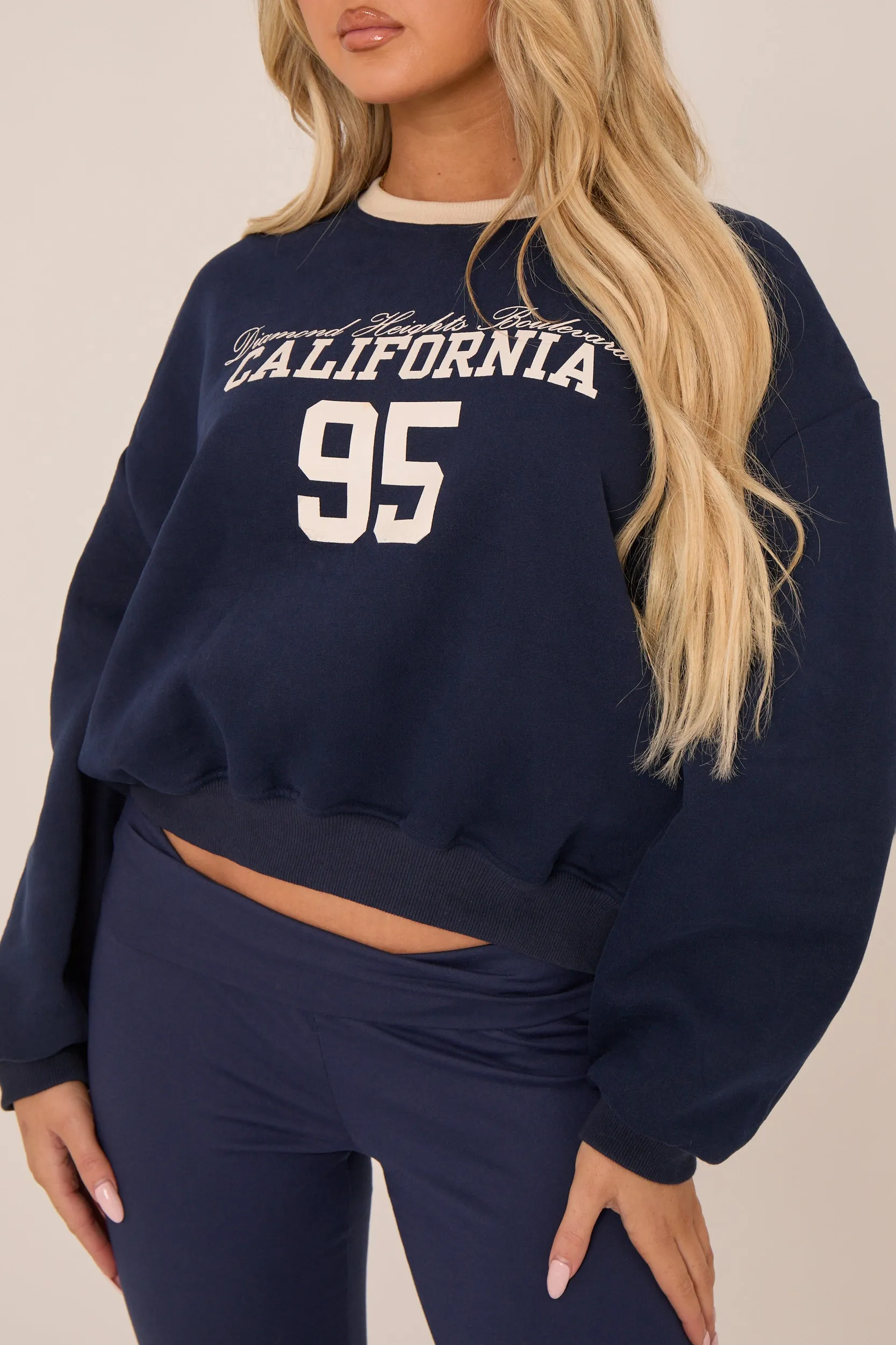 Navy California Print Long Sleeves Sweatshirt - Alisha