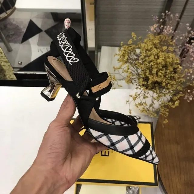 Nude Flat Shoes Women Brand Design Sandals Med Heels 5 cm Mesh Woman Cozy Pumps Lady Pointed Toe Slingbacks