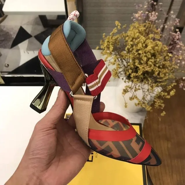 Nude Flat Shoes Women Brand Design Sandals Med Heels 5 cm Mesh Woman Cozy Pumps Lady Pointed Toe Slingbacks