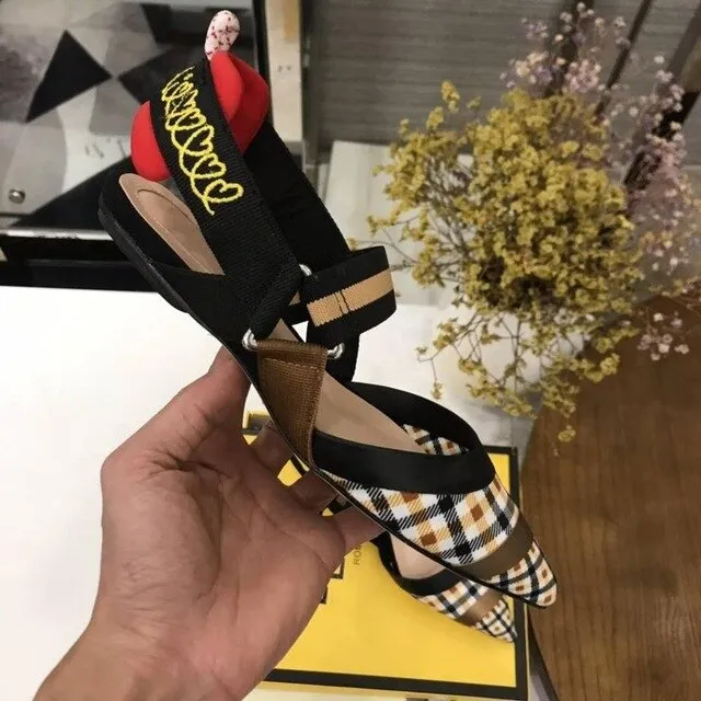 Nude Flat Shoes Women Brand Design Sandals Med Heels 5 cm Mesh Woman Cozy Pumps Lady Pointed Toe Slingbacks