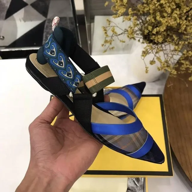 Nude Flat Shoes Women Brand Design Sandals Med Heels 5 cm Mesh Woman Cozy Pumps Lady Pointed Toe Slingbacks