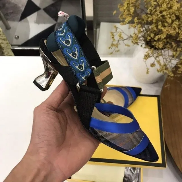Nude Flat Shoes Women Brand Design Sandals Med Heels 5 cm Mesh Woman Cozy Pumps Lady Pointed Toe Slingbacks